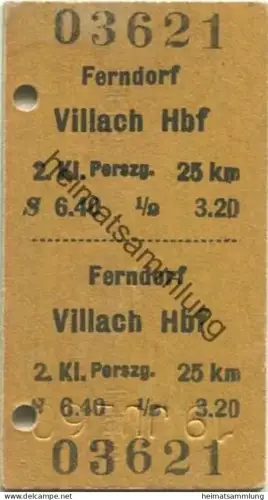 Österreich - Ferndorf - Villach Hbf - Fahrkarte 1960