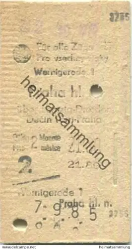 Wernigerode (DDR) - Praha hl. n. (Tschechien) - Fahrkarte 2. Kl. 1985