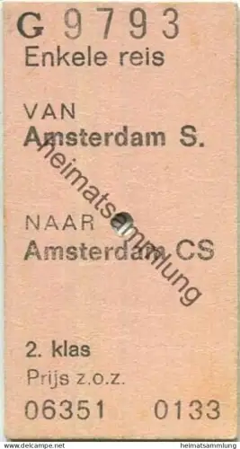 Niederlande - Enkele reis van Amsterdam S. naar Amsterdam CS - Fahrkarte 1978