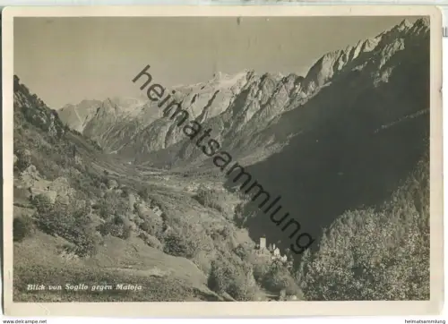 Blick von Soglio gegen Maloja - Foto-Ansichtskarte - kleiner Eckknick unten links - gel. 1928