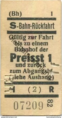 Deutschland - Berlin - Berliner S-Bahn-Rückfahrt - Gültig für eine Fahrt bis zu einem Bahnhof der Preisstufe 1 und zurüc