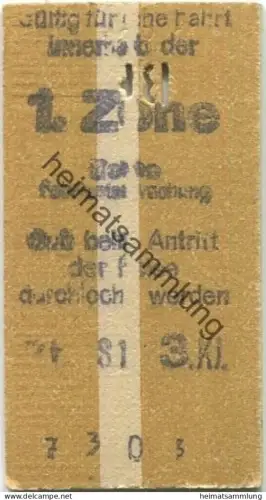 Deutschland - Berlin - Berliner S-Bahn - Gültig für eine Fahrt innerhalb der 1. Zone - Fahrkarte 3. Kl.