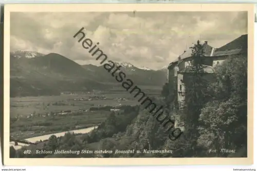 Schloss Hollenburg mit dem Rosental und Karawanken - Foto-Ansichtskarte - Verlag M. Klauer Klagenfurt 30er Jahre