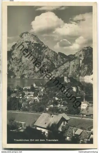 Traunkirchen Ort mit dem Traunstein - Foto-Ansichtskarte - Verlag M. Germann Traunkirchen - gel. 1934