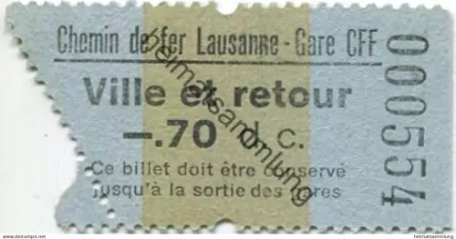 Schweiz - Zahnradbahn - Chemin de fer Lausanne-Gare CFF - Ville et retour - Fahrkarte