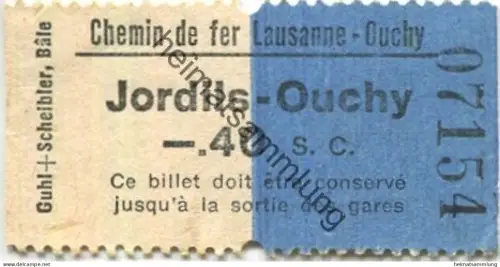 Schweiz - Zahnradbahn - Chemin de fer Lausanne-Ouchy - Jordils-Ouchy - Fahrkarte