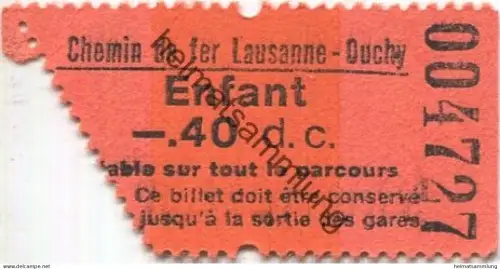 Schweiz - Zahnradbahn - Chemin de fer Lausanne-Ouchy - Fahrkarte Enfant