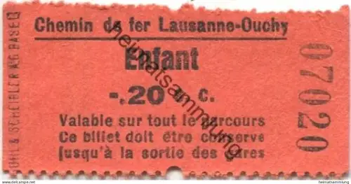 Schweiz - Zahnradbahn - Chemin de fer Lausanne-Ouchy - Fahrkarte Enfant