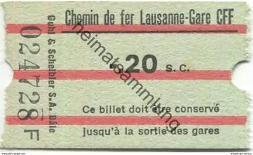 Schweiz - Zahnradbahn - Chemin de fer Lausanne-Gare CFF - Fahrkarte