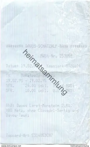Schweiz - Davos-Schatzalp-Bahn - Schatzalp Strela - Fahrschein 1995