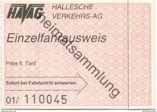 Deutschland - Halle - HAVAG Hallesche Verkehrs-AG - Einzelfahrschein (G63135y)