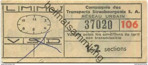 Frankreich - Strasbourg - Compagnie des Transports Strasbourgeois S.A. - Fahrschein