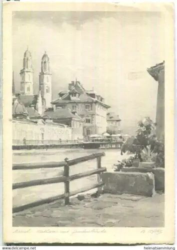 Zürich - Rathaus mit Gemüsebrücke signiert A. Marc - Bund Schweizerischer Frauenvereine - gel. 1957
