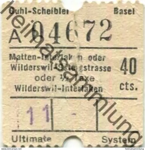 Schweiz - Matten-Interlaken oder Wilderswil-Gsteigstrasse oder Wilderswil-Interlaken - Fahrschein 1/2 Taxe
