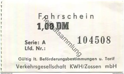 Deutschland - Zossen - Fahrschein 1,00DM - Verkehrsgesellschaft KWH/Zossen mbH