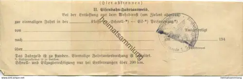 Deutschland - II. Eisenbahn-Fahrtausweis - bei der Entlassung aus dem Wehdienst abgeben - rückseitig handschriftlich