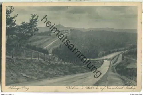 Nürburgring - Blick von der Steilstrecke auf Karussell und Nürburg - Verlag Karl Kollbach jr. Remagen