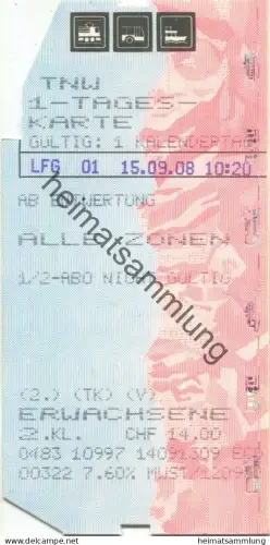 Schweiz - TNW Tarifverbund Nordwestschweiz - Fahrkarte Tageskarte 2008