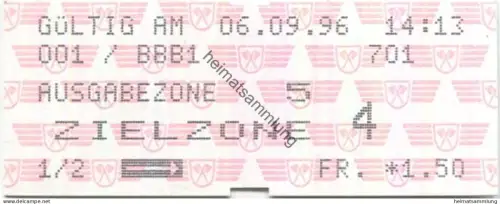 Schweiz - Tarifverbund Biel-Seeland-Berner Jura - Fahrschein Billet 1996