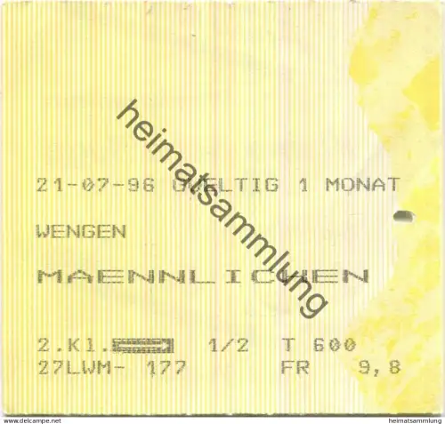 Schweiz - Wengen Männlichen - Fahrschein 1/2 Taxe