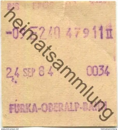 Schweiz - FO Furka-Oberalp-Bahn - Fahrschein 1984