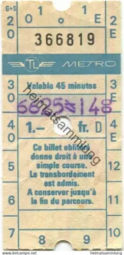 Schweiz - TL Metro Lausanne - Fahrschein