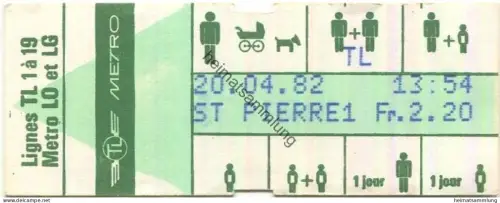 Schweiz - TL Lignes 1 à 19 LO Metro et LG - Fahrschein 1982