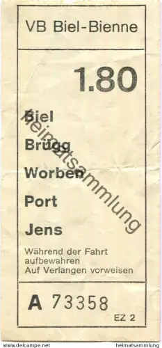Schweiz - VB Biel-Bienne - Biel Brügg Worben Port Jens - Fahrschein