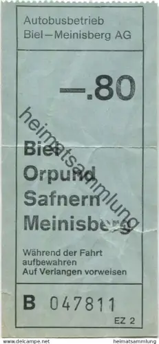 Schweiz - Autobusbetrieb Biel Meinisberg - Biel Orpund Safnern Meinisberg - Fahrschein