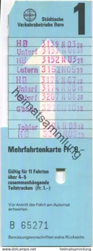 Schweiz - Städtische Verkehrsbetriebe Bern - Mehrfahrtenkarte