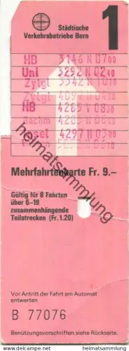 Schweiz - Städtische Verkehrsbetriebe Bern - Mehrfahrtenkarte