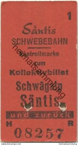 Schweiz - Säntis Schwebebahn - Kontrollmarke zum Kollektivbillet Schwägalp Säntis - Fahrkarte