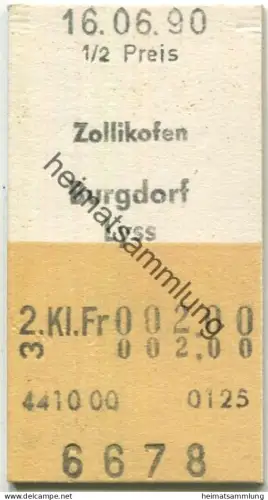 Schweiz - Zollikofen Burgdorf Lyss - Fahrkarte 1990