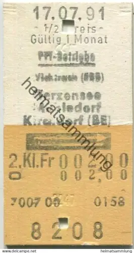 Schweiz - PTT-Betriebe - Wiechtrach SBB Gerzensee Mühledorf Kirchdorf (BE) retour - Fahrkarte 1991
