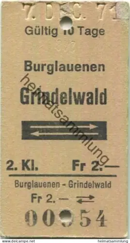 Schweiz - BOB - Burglauenen Grindelwald retour - Fahrkarte 1971