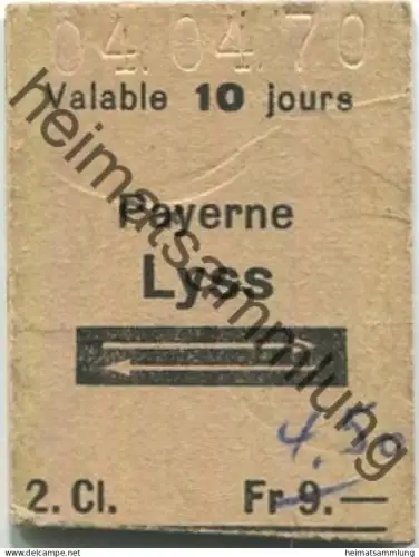 Schweiz - Payerne Lyss retour - Fahrkarte 1970