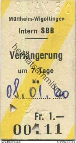 Schweiz - Müllheim-Wigoltingen Intern SBB - Verlängerung um 7 Tage 1960