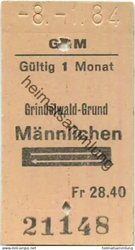 Schweiz - GGM Grindelwald-Grund Männlichen retour - Fahrkarte 1984