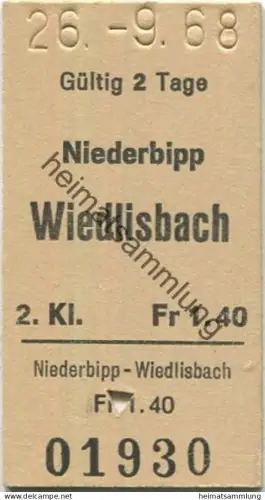 Schweiz - Niederbipp Wiedlisbach - Fahrkarte 1968