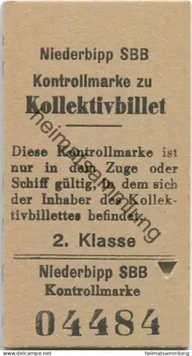 Schweiz - Niederbipp SBB - Kontrollmarke zu Kollektivbillet
