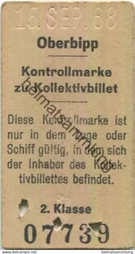 Schweiz - Oberbipp - Kontrollmarke zu Kollektivbillet 1968