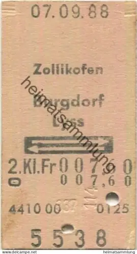 Schweiz - Zollikofen Burgdorf Lyss retour - Fahrkarte 1988