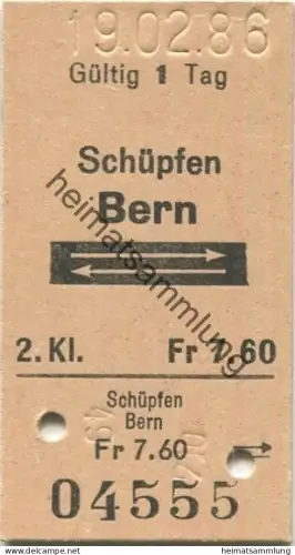 Schweiz - Schüpfen Bern retour - Fahrkarte 1986