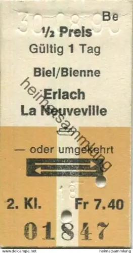 Schweiz - Biel/Bienne Erlach La Neuville Schiff retour - Fahrkarte 1990