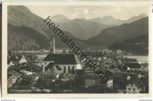 Mittenwald gegen Tiroler Berge - Foto-Ansichtskarte - Verlag H. Birkmeyer Garmisch 30er Jahre