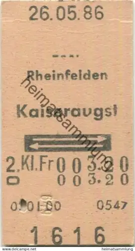 Schweiz - Rheinfelden Kaiseraugst retour - Fahrkarte 1986