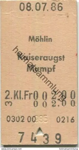 Schweiz - Möhlin Kaiseraugst Mumpf einfach - Fahrkarte 1986