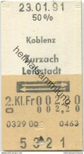 Schweiz - Koblenz Zurzach Leibstadt retour - Fahrkarte 1991 1/2 Preis