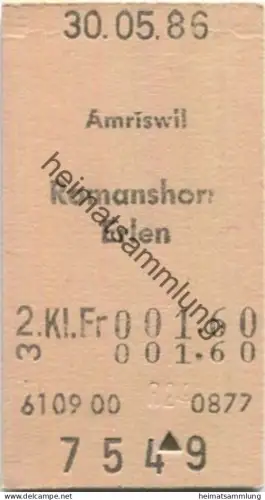 Schweiz - Amriswil Romanshorn Erlen - Fahrkarte 1986