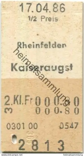 Schweiz - Rheinfelden Kaiseraugst einfach - Fahrkarte 1986